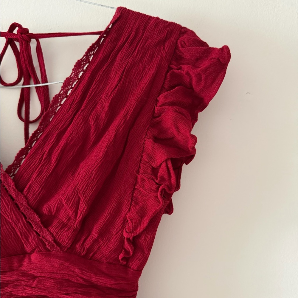 NWT Altar’d State Midi Ruffle Dress in Burgundy Red Size XS Holiday Party Guest - Picture 5 of 16